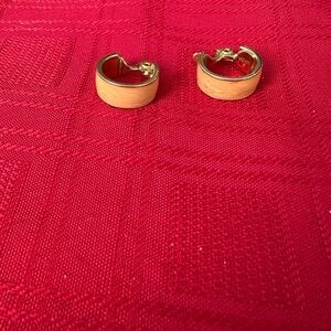 Vintage Monet Cream & Gold Tone Hoop Clip-On Earrings